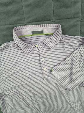 Tasc Performance Polo Size XL Purple Striped Modal Blend Golf Shirt